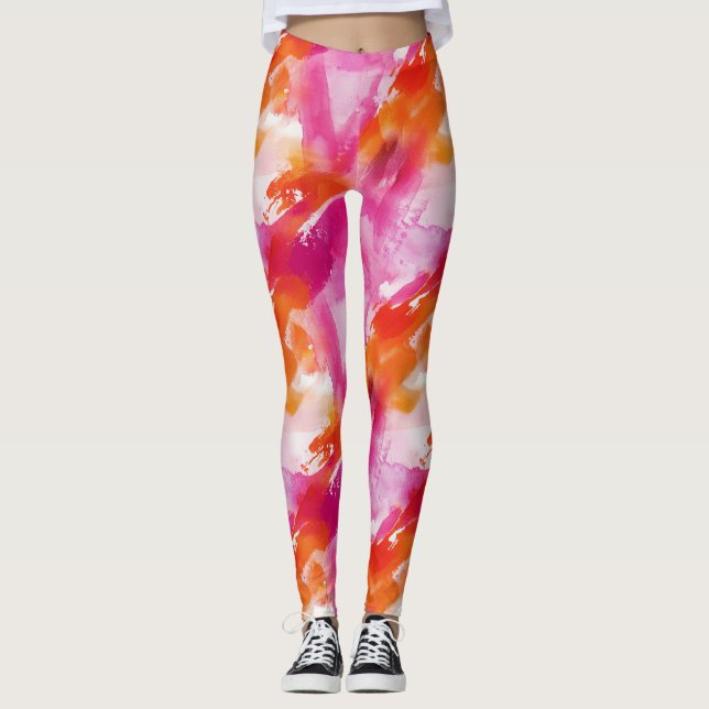 Leggings Resumen de Naranja rosa acuarela (Anverso)