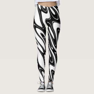 Leggings Resumen De Ondas Negra Y Blanca