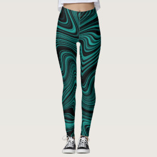 Leggings Resumen de ondas negras y esmeraldas