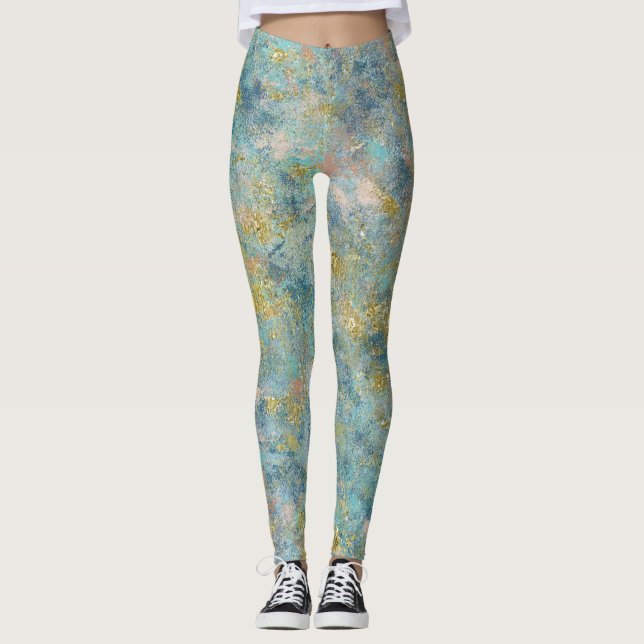 Leggings Resumen de oro azul verde Artsy (Anverso)