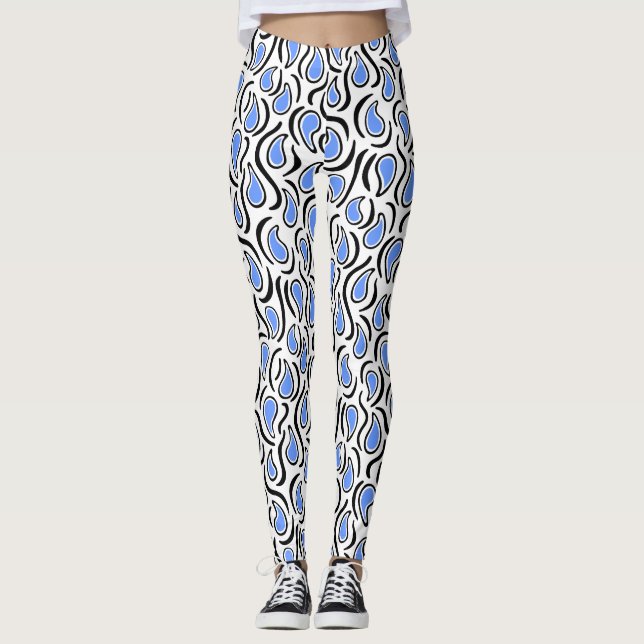 Leggings Resumen de Paisley 230523 - Baby Blue, B&W (Anverso)