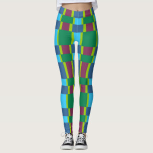 Leggings Resumen de patrón multicolor con cuadrados y línea
