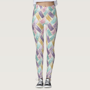 Leggings Resumen de pincel pastel y cruz de oro