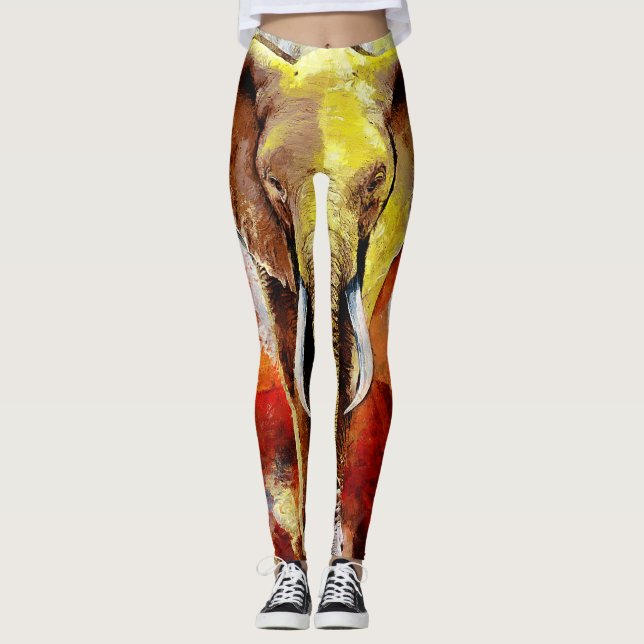 Leggings Resumen de pintura de aceite de elefante moderno (Anverso)