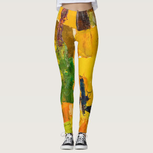Leggings Resumen de pintura de lona de aceite amarillo