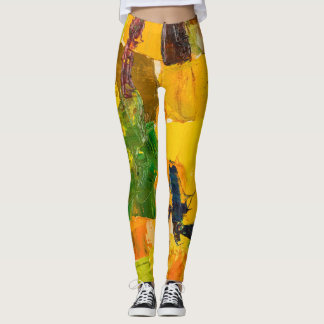 Leggings Resumen de pintura de lona de aceite amarillo