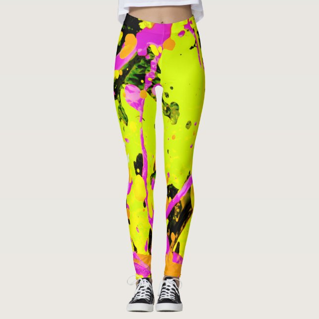 Leggings Resumen de pintura rosada y dorada (Anverso)