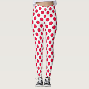 Leggings Resumen de puntos de polka blanco y rojo de diseño