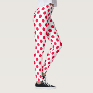 Leggings Resumen de puntos de polka blanco y rojo de diseño
