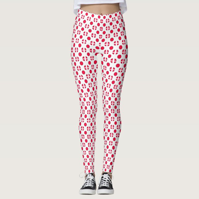 Leggings Resumen de puntos de polka blanco y rojo de diseño (Anverso)
