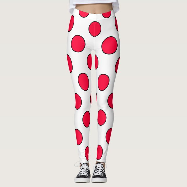 Leggings Resumen de puntos de polka blanco y rojo de diseño (Anverso)