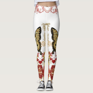 Leggings Resumen de Rosas de arte mariposa barrido corazón
