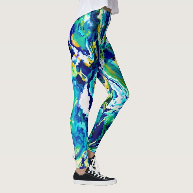 Leggings resumen de Swirl azul y verde (Derecha)