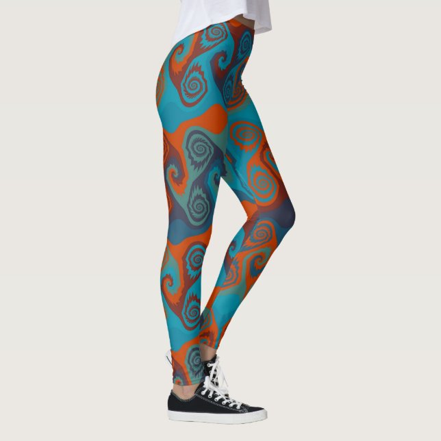 Leggings Resumen de Swirl naranja y turquesa (Derecha)