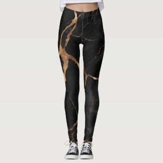 Leggings Resumen de textura de piedra de mármol de oro negr