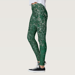 Leggings Resumen de textura Metalizado desgastada en verde