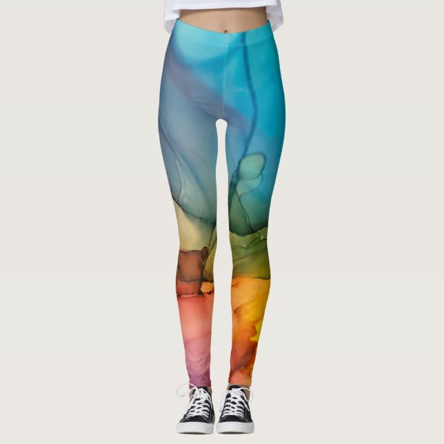 Leggings Resumen de tinta de alcohol arcoiris color líquido (Anverso)