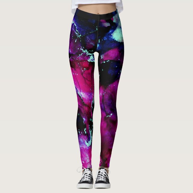 Leggings Resumen de tinta de alcohol de galaxia púrpura (Anverso)