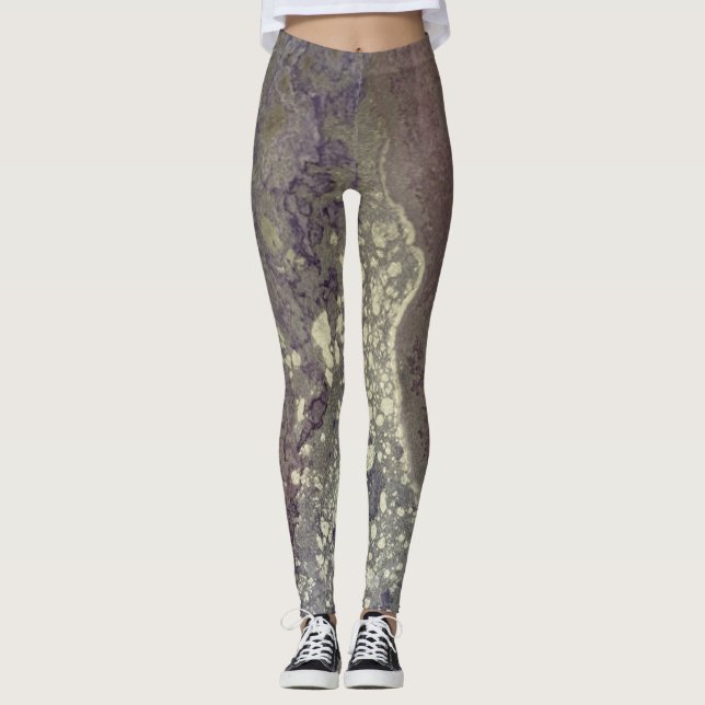 Leggings Resumen de tinta de alcohol morado rosado plateado (Anverso)