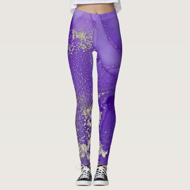 Leggings Resumen de tinta de alcohol morado y plata orgánic (Anverso)