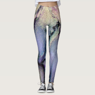 Leggings Resumen de tinta de alcohol Shimmery morado y oro
