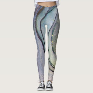 Leggings Resumen de tinta de alcohol Shimmery oro Verde azu