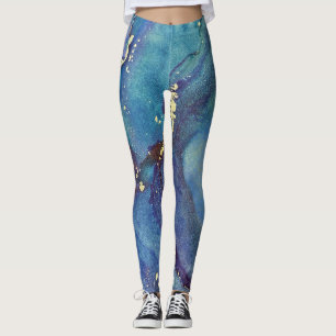 Leggings Resumen de tinta de alcohol verde morado azul y or