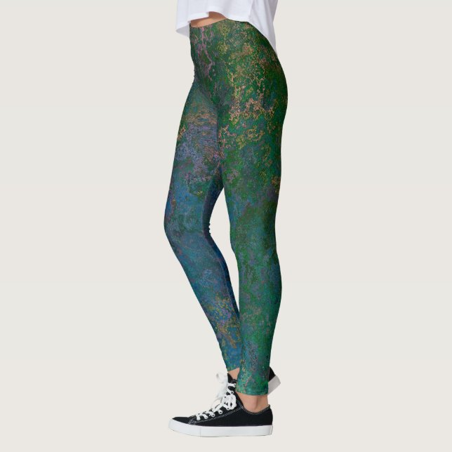 Leggings Resumen de tinta verde oscuro y azul de alcohol (Izquierda)