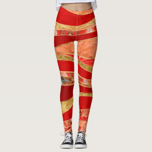 Leggings Resumen de Wavy Metálico de Oro de Minerales Rojo