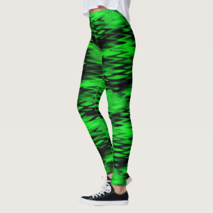 Leggings Resumen de zigzag formando de negro a verde mancha