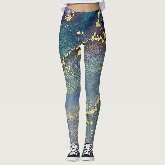 Leggings Resumen del arte líquido de tinta de alcohol Verde (Anverso)