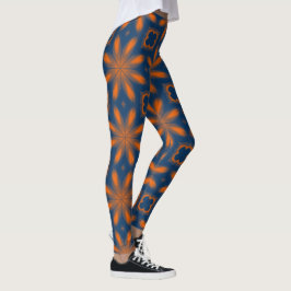Leggings Resumen del caleidoscopio floral naranja azul oscu