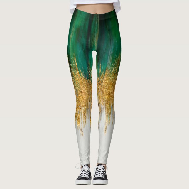 Leggings Resumen del movimiento verde y oro (Anverso)