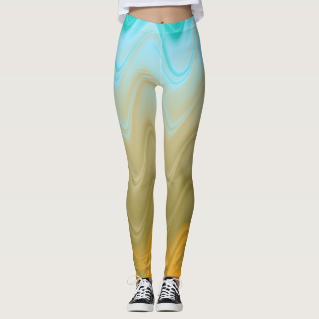 Leggings Resumen del Naranja de Wavy Blue Green (Anverso)