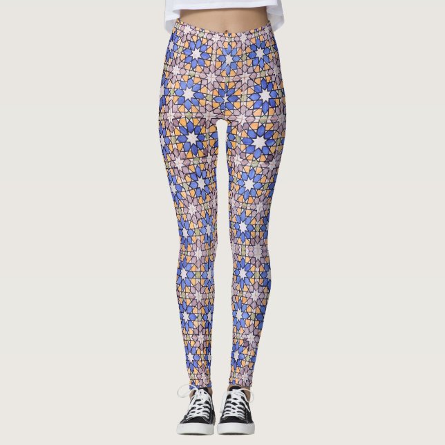 Leggings Resumen del patrón de arte floral digital (Anverso)