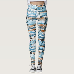 Leggings Resumen del patrón de notas musicales de acuarela.