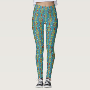 Leggings Resumen del patrón girado punteado sobre fondo azu