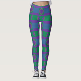 Leggings Resumen del patrón morado y verde con diamantes