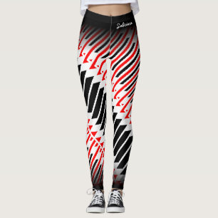Leggings Resumen del patrón negro rojo blanco con tu nombre