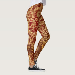 Leggings Resumen del patrón rojo y oro