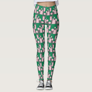 Leggings Resumen del patrón rosado verde con círculos y lín