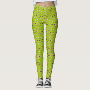 Leggings Resumen del patrón verde y rosado con cuadrados