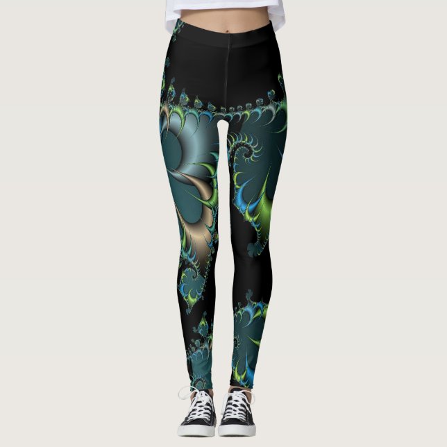 Leggings Resumen digital verde azul negro (Anverso)