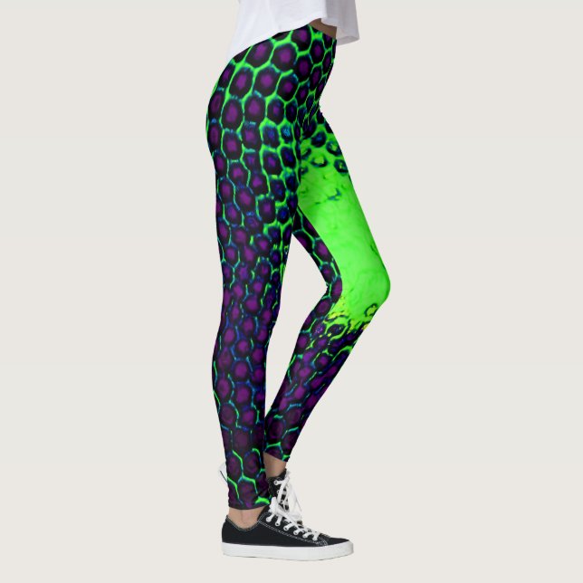 Leggings Resumen Diseño de Honeycomb verde y púrpura (Derecha)