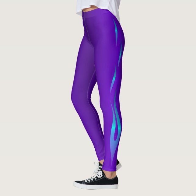 Leggings Resumen Diseño de la llama azul y púrpura (Izquierda)
