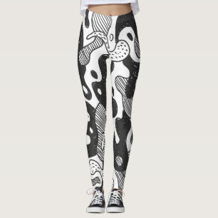 Leggings Resumen Doodle Camouflage Estilo negro