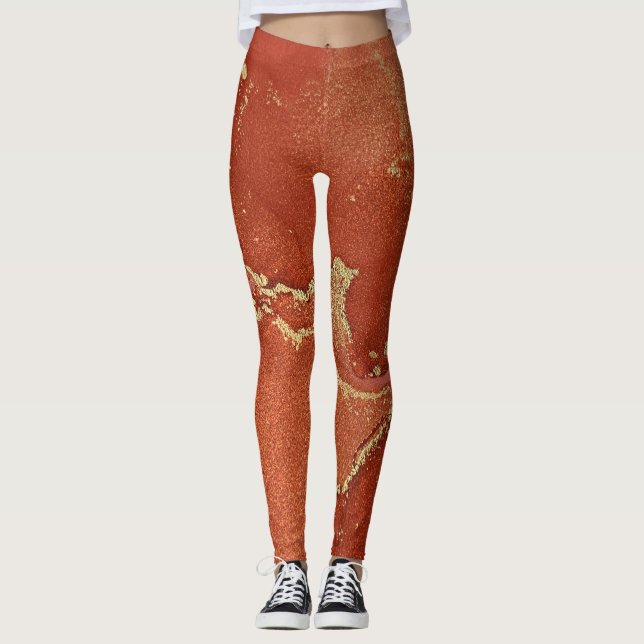 Leggings Resumen El arte de la tinta del alcohol rojo brill (Anverso)