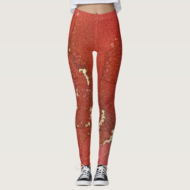 Leggings Resumen El arte de la tinta del alcohol rojo brill (Anverso)