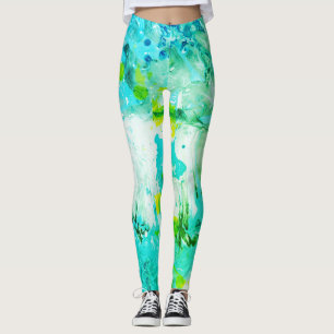 Leggings Resumen elegante de color azul amarillo verde blan