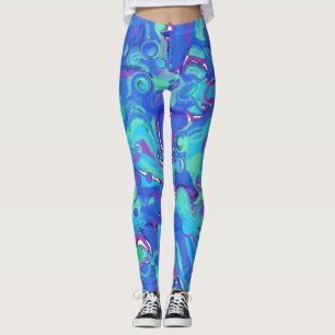 Leggings Resumen en azules, verdes y púrpuras